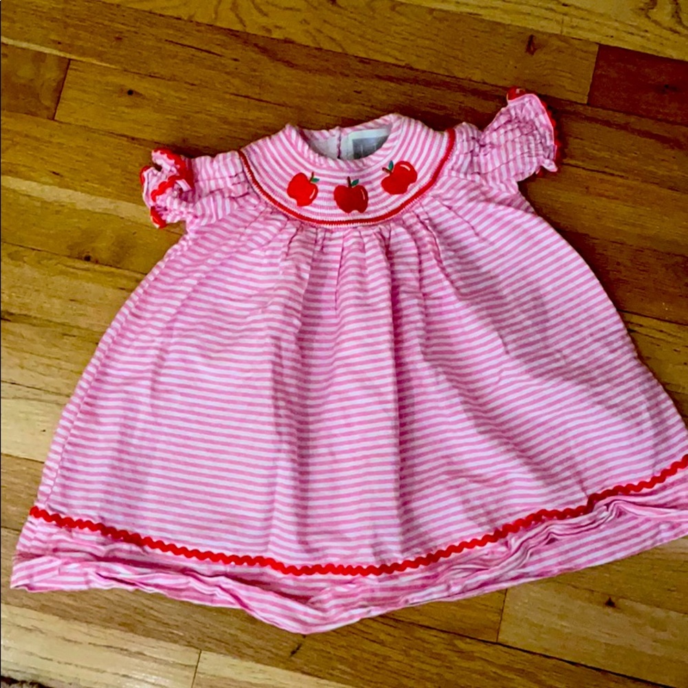 Never worn pink and white apple detail dress